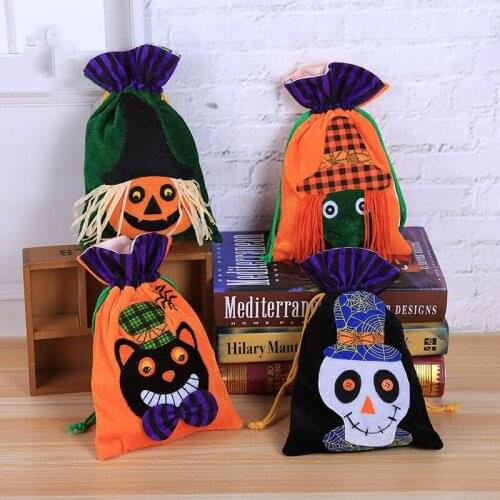 Creative Halloween Candy Gift Drawstring Bag Pumpkin Treat Bag Kids Trick Or Treat Gift Carrying Bag Halloween Festival Supplie