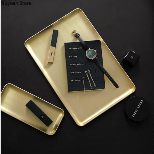 Nordic Home Brass Tray Decoration Ornaments Thickened Material Square Brass Plate Photo Props Copper Plate Home Decoration