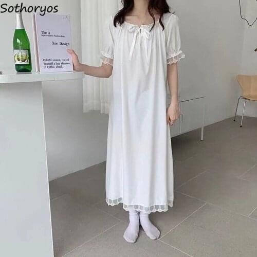 Nightgowns Women Design Gentle Lace Solid Breathable Short Sleeve Sleepshirts Korean Style Chic Mujer Sleepwear Summer Feminine