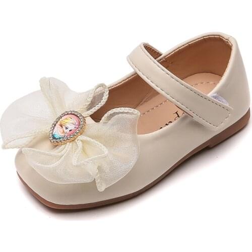 2021 Autumn New Girls' Leather Shoes Bow Knot Princess Shoes Korean Student Mesh Shoes Lady Flats Casual Non-slip Sweet Kids Hot