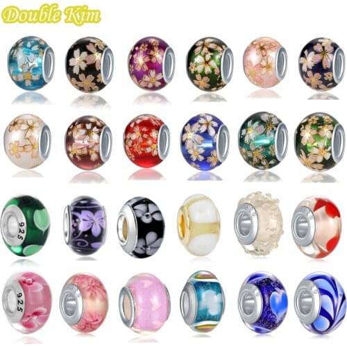 Charm Natural Stone Beads Alloy Resin Colored Glass Golden Print Hole Beads Fit Brand Bracelet Necklace DIY Making Women Jewelry