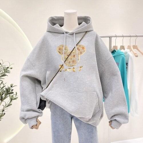 2021 Autumn New Style Cotton Sweater Long-sleeved Top Women Ins Loose Casual Fun Printed Hooded Sweater Thin Coat