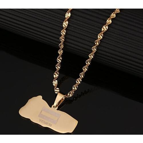 Stainless Steel Yemen Map and Flag Necklace Maps of Yemeni Patriotic Map Chain Jewelry