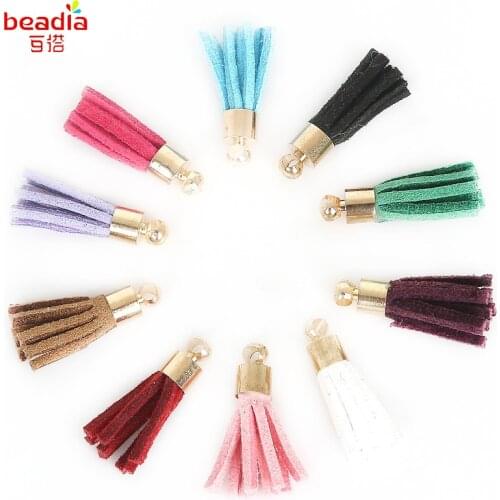 New!!10pcs/lot 20mm Gold Copper Suede Tassel Charm for Earring Bracelet Necklace Keychain Cellphone Straps DIY Jewelry Finding