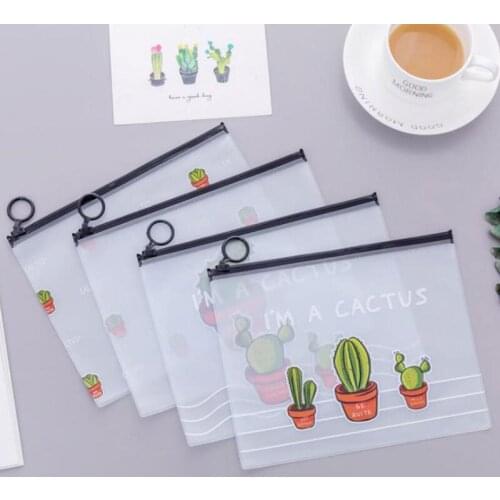 Transparent Pens Bag Women Cactus Plastic Pencil Bag Travel Make Up Beauty Toiletry Bags Female Makeup Organizer LX9154