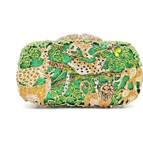 Luxury Bridal wedding party purse women evening party bag diamonds fashion animal jungle zoo crystal clutches crystal purse