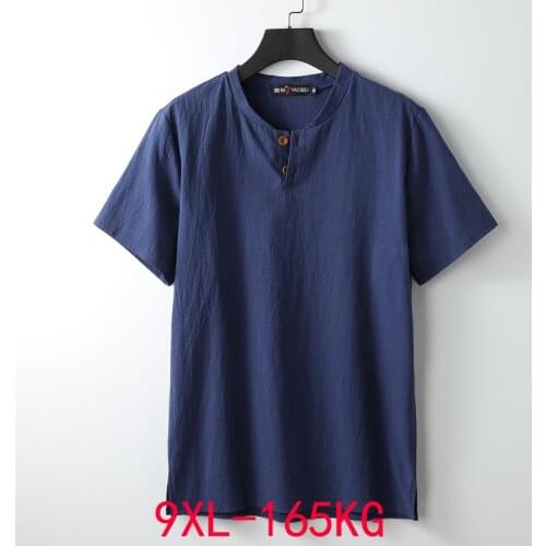 Summer Casual Cotton Linen Shirts Men Short Sleeve Plus Big Size Large 6XL 7XL 8XL 9XL O Neck Male Chinese Style Top Shirts