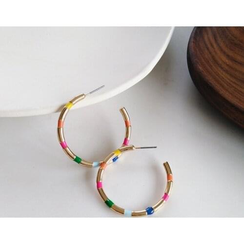 S925 needle Sweet Jewelry Earrings New Design Shiny Golden Plaing With Colorful Enamle Hoop Earrings For Women Jewelry Gift