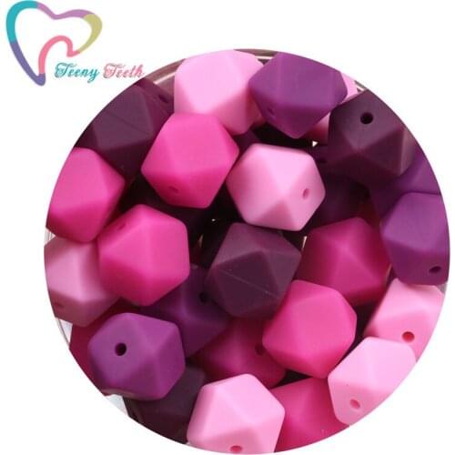 Teeny Teeth 50 PCS Red Wine Pink Mix Baby Pendant 14-17 MM Geometric/Hexagon Silicone DIY Teething Necklace Chewable Loose Beads