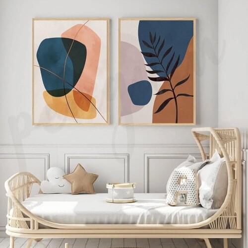 Modern Minimalist Wall Art Canvas Painting Abstract Leave and Geometry Stone Art Print Wall Picture for Living Room Decor