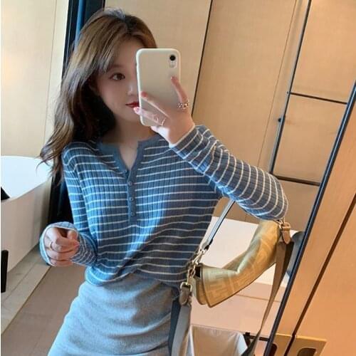 V-neck Korean Fashion Clothing Tops Long Sleeve Knitting Knitted Womens Sweater Pulls Femme Automne Hiver Jumper Woman Sweaters
