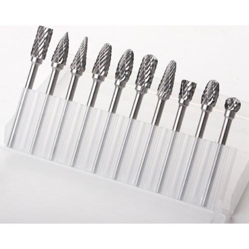 Tungsten Steel 1/4 Tungsten Carbide Rotary Point Burr Die Grinder Shank Drill Bits 10Pcs with Box 3*6mm Power Tool Accessories