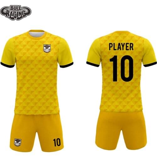 Yellow triangle design soccer kit maker sublimation printing football team sportswear