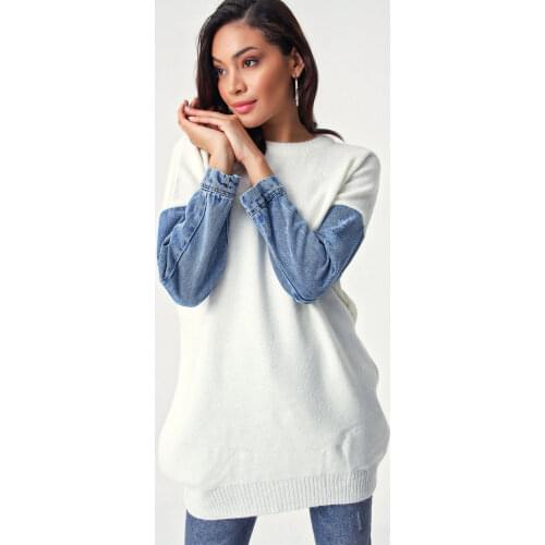 Sleeve Jeans Detailed Knitwear Tunik Muslim Tops Muslim Clothing Tunics Tunik Women Clothing Islamic Clothing Muslim Tops