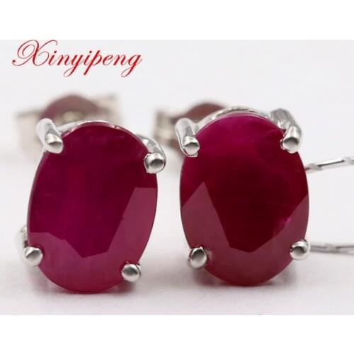 Xin yi peng 18 k white gold inlaid natural ruby stud earrings, women earrings, classic generous