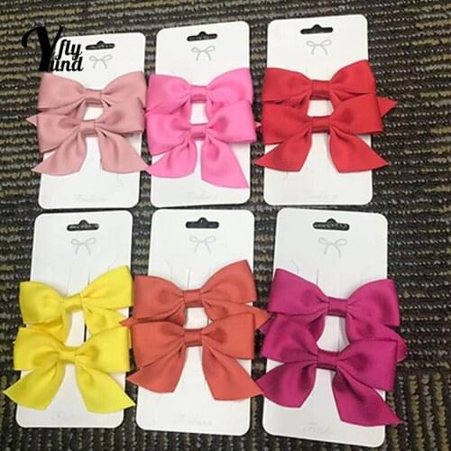 Yundfly 1 Pair Solid Color Bowknot Bangs Hairpins Fashion Baby Girls Hair Clips Bows Headwear DIY Styling Tools Birthday Gifts