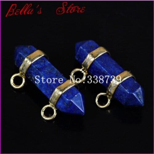 1pc Healing Chakra Druzy Stone Pendant 2 Holes Lapis Lazuli Gems Hexagon Prism Bead Pendant Fit Necklace