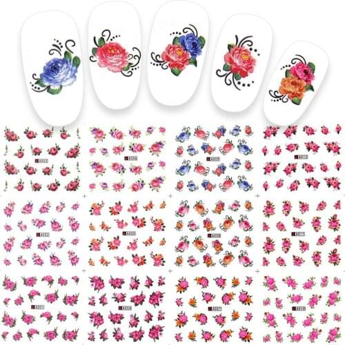 12 pieces water nail decals decal rose flowers leaf transfer Nail Art decorations slider manicure watermark leaf tips