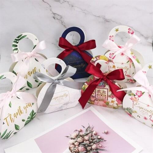 25Pcs Green Marble Forest Leaves Flower Flamingo Portable European Candy Candy Gift Box Candy Box With Ribbon For Wedding Favor