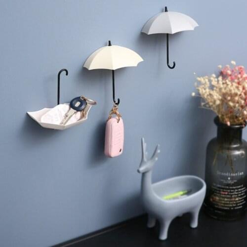 3Pcs/Set Non-marking Punch-free Umbrella Hook Umbrella Shaped Creative Key Hanger Kitchen Organizer Bathroom Accessories