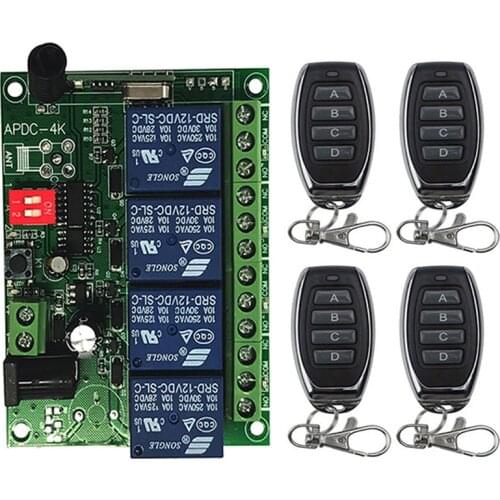 433MHz DC12V 24V 4CH Wireless RF Remote Control Light Switch Relay Output Radio Receiver Module+Transmitter garage door opener