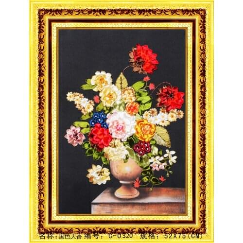 52x75cm Rose swan Ribbon embroidery kit stain painting set handcraft kit DIY handmade needlework art home decor