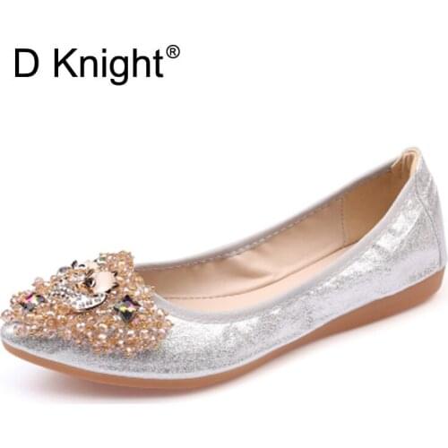 Spring women Ballet shoes leisure spring pointy ballerina bling Rhinestone flat shoes princess shiny Crystal wedding shoes woman