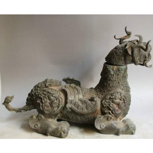 Fast shipping USPS to USA S2535 20" Old Chinese Bronze fly Kylin Unicorn Beast Pi Xiu Dragon Statue sculpture