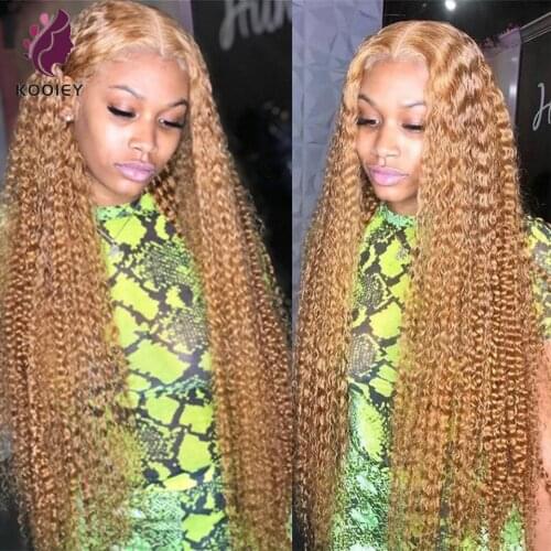 Colored Blonde Curly 13x6 Lace Front Human Hair Wigs Pre Plucked #27 Brazilian Lace Frontal Wig Remy Hair With Natural Hairline