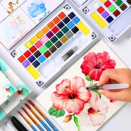 Giorgione Solid Pigment Watercolor Paints Set With Water Color Portable Brush Pen For Drawing Painting Art Supplies Stationery