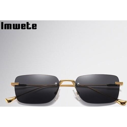 Imwete Fashion Rectangle Rimless Sunglasses Women Men Luxury Hollow Decorative Alloy Punk Brand Designer Trend UV400 mirror