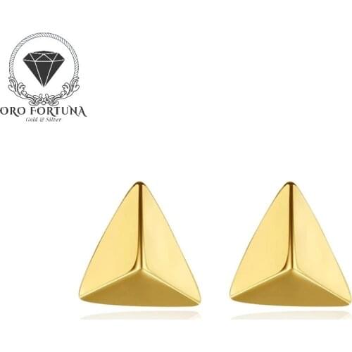 14K Gold Triangle Pyramid Stud Earrings for Women