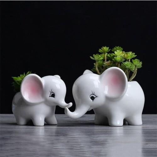 LanLan Animals Shape Ceramic Flower Pot Elephant Succulent Planter Cactus Succulent Plants Flower Cute White Pot Flowerpot-25