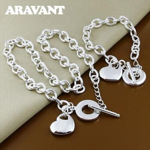 Wedding Jewelry Sets 925 Silver Love Heart Necklace Bracelets Set For Women Fashion Jewelry