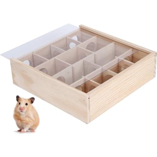 Natural Wooden Maze Tunnel Hamster Toy with Cover Mice Small Animals Pet Activity Sport Labyrinth Intelligent Interactive Toys
