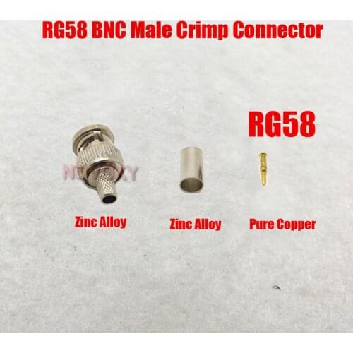 Free shipping BNC male crimp plug for RG58 coaxial cable, RG58 BNC Connector 3-piece crimp connector plugs RG58