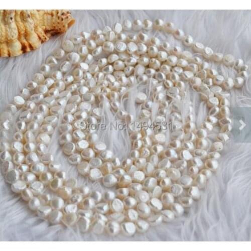 Wholesale Pearl Jewelry , White Color 100 Inches Long 8-9MM Baroque Freshwater Pearl Necklace - Handmade Jewelry - Free Shipping