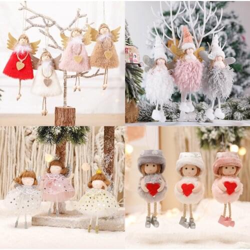 Cute Christmas Angel Plush Doll Pendant Xmas Tree Hanging Ornament Soft Plush Christmas Girl Hanging Decoration for Noel Gifts