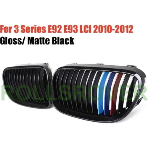 ROLLSROVER Pair of Black ABS Front Bumper Grille For 3 Series E92 E93 LCI 2010-2012 3 Colors Single Slat Car Styling