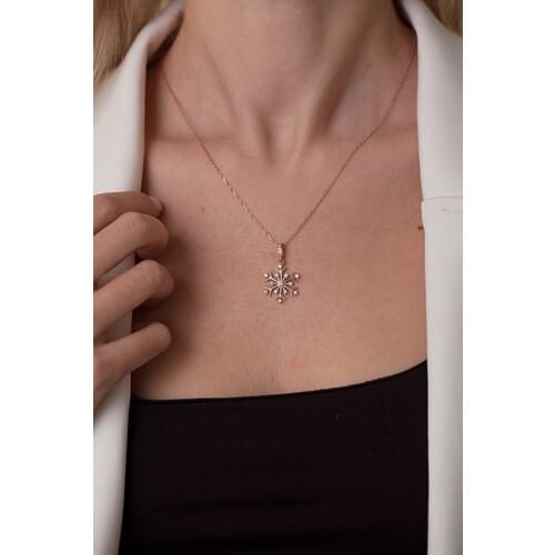Nineveh Silver Snowflake Model Rose Plated Silver Necklace