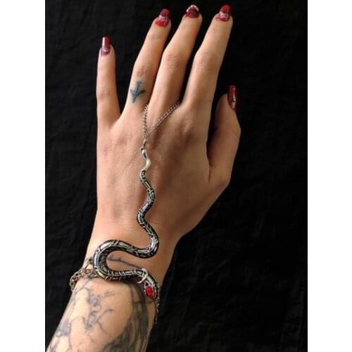 Serpente with Red Eye Hand Chain Bracelet/Punk/Metal Snake /witchstyle Witches Jewelry