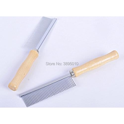 Stainless Steel Long Wooden Handle Pet Dog Cat Comb Grooming Brush Hair Removal Single Row Straight Comb F1122