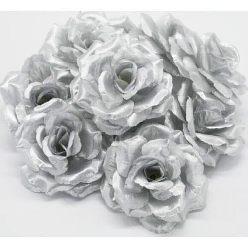 Yoshiko 50PCS Artificial Silver Rose Silk Flower Heads Sticks for Wedding Party Banquet Decoration DIY Bridal fake Flowers