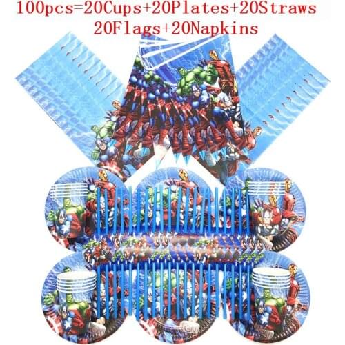 Superhero Theme Party Supplies Decorations Disposable Tableware Banner Cups Plates Straws Napkin Boy Birthday Gift Favors Set