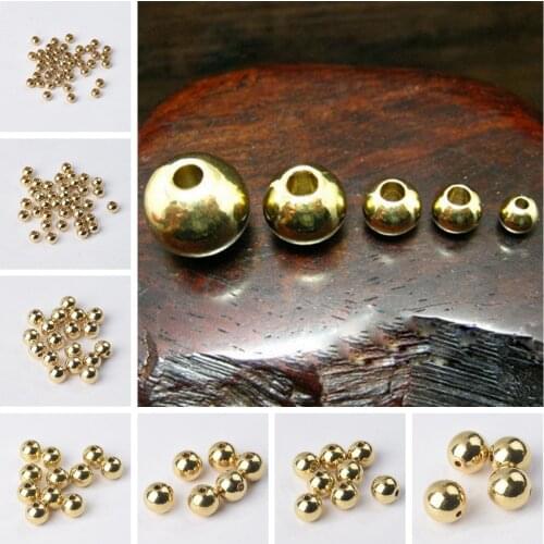 Light Gold Color Round Solid Brass Metal 4mm 5mm 6mm 8mm 10mm 12mm 14mm 16mm 18mm Loose Spacer Crafts Beads for Jewelry Making