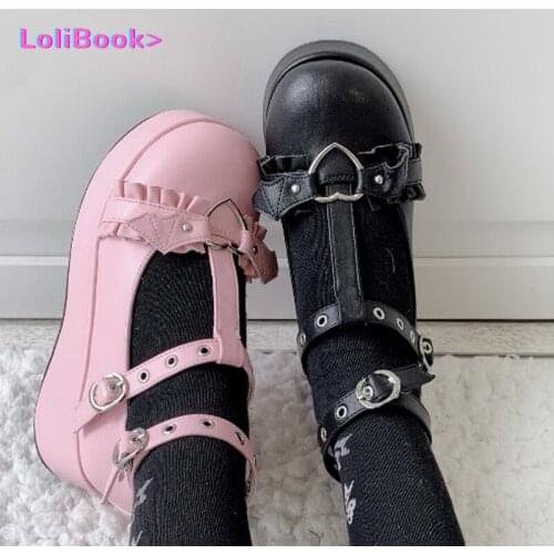 Lolibook Brand Female Lolita Cute Mary Janes Pumps Platform Wedges High Heels womens Pumps Sweet Gothic Punk Cosplay Shoes