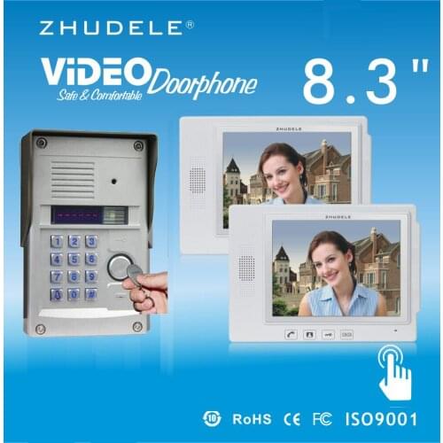 ZHUDELE Security Intercom System 8.3"Video Door Phone Touch Key Doorbell&IR 700TVL HD Home Security CCD Camera FRID Panel 1V2