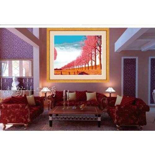 Embroidery 3 Sets (1 lot=3 Sets) Luxurious New Cross Stitch Pink Tree Sky Ground Rising Higher Step By Step