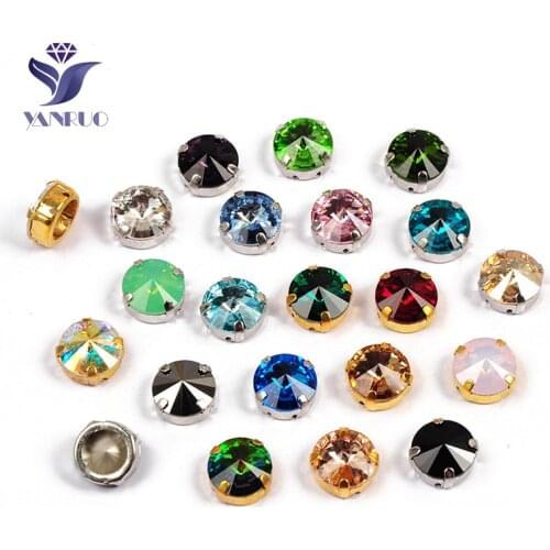 YANRUO 1122 Rivoli Glass Strass Crystal Fancy Stones Metal Setting DIY Pointed Back Sew On Rhinestones For Crafts