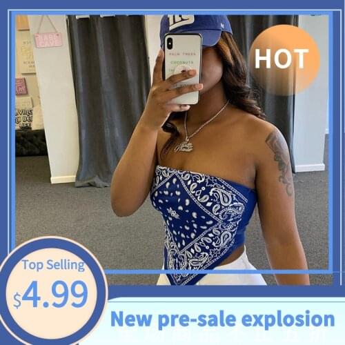 Cute Sexy Hipster Fashion Graphic Bandana Crop Top Women Clothing 2021 Summer Plus Size Women Off Shoulder Backless Tank Tops